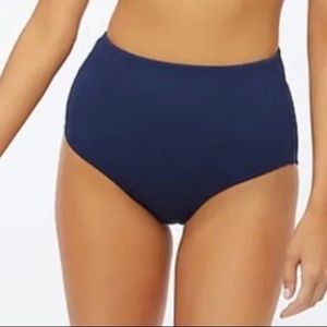 NWT! J.Crew RIBBED HIGH-WAISTED BIKINI BOTTOM LARGE ANTIQUE NAVY Swim
